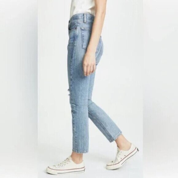 Re/Done Originals (Levi’s) High Rise Straight Distressed Jeans - 27" - Picture 7 of 16